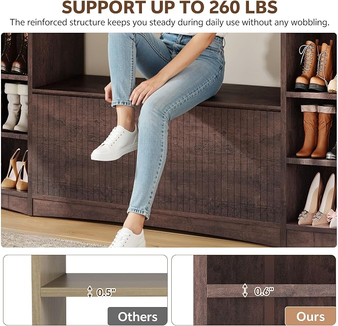 Shoe Cabinet with Bench, U-Shaped Shoe Storage Bench, Tall Shoes Cabinet with - Image 6