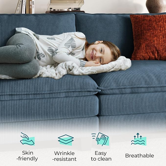 LINSY HOME 90" Modular Cloud Love Seat Sofa, Corduroy Soft Sectional Couch - Image 3