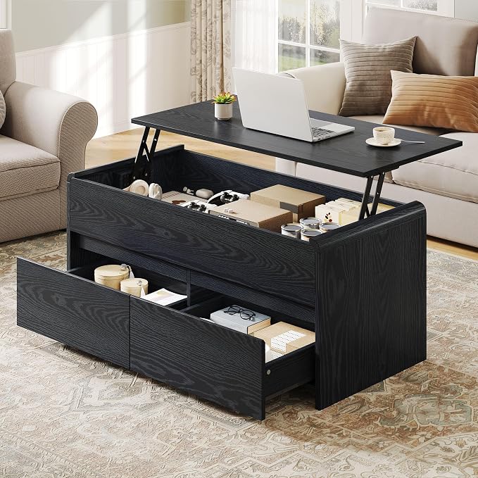 Coffee Table Lift Top with 2 Drawers, 40 Inch Multi-Function Coffee Table with by Homiflex