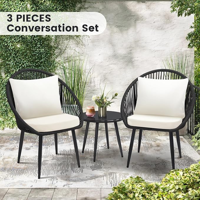 wildformers 3 Pieces Bistro Set, Woven Rope Chair - Image 2