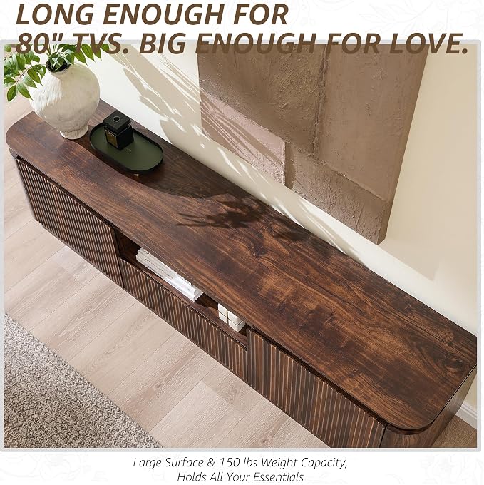 70" Fluted TV Stand for TVs Up to 80", Mid Century Modern Entertainment Center - Image 7