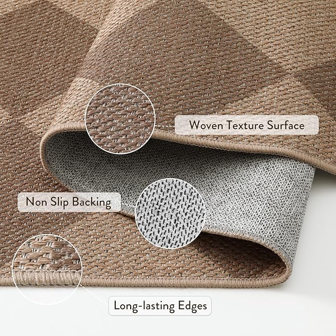 Lahome Colette Checkered Easy Jute Rug, 9x12 Washable Dining Room Rug Indoor - Image 4