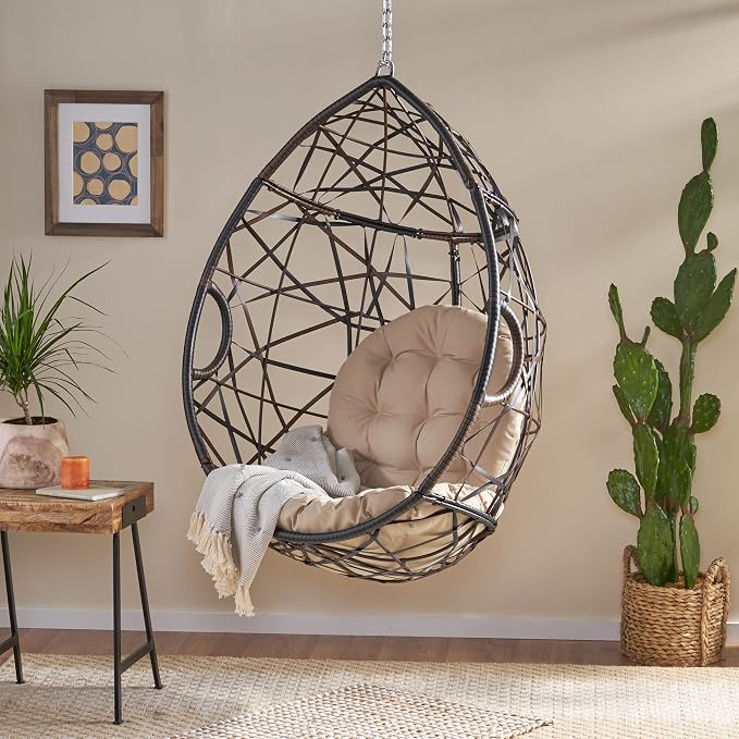 Christopher Knight Home Isaiah Indoor/Outdoor Wicker Tear Drop Hanging Chair - Image 3