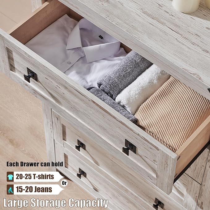 T4TREAM Farmhouse 5 Drawers Dresser Chests - Image 3