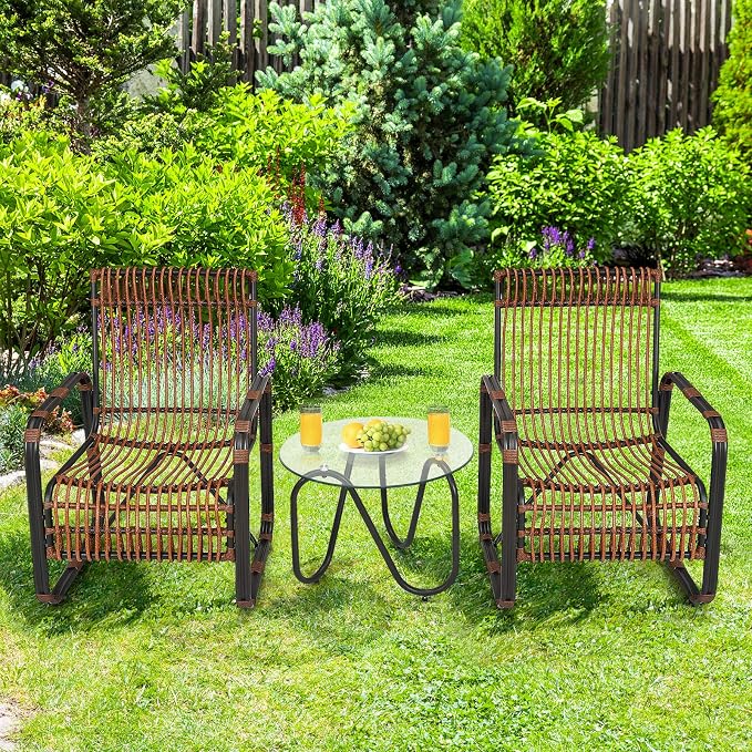 Tangkula 3 Piece Patio Rattan Furniture Set, Includes 2 Single Wicker Chairs - Image 3