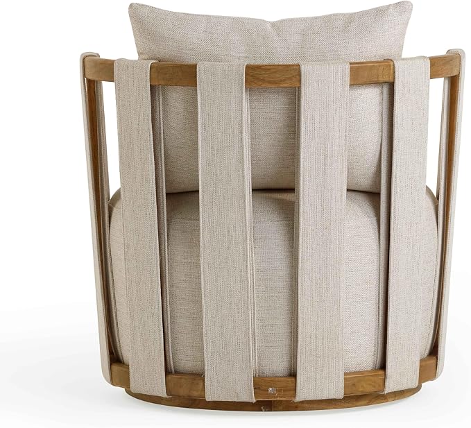 First of a Kind Swivel Chair in Cream Linen - Image 4