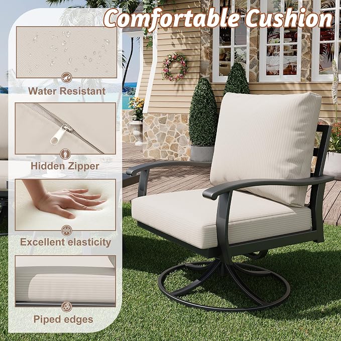 HOMREST Patio Furniture Sets 4 PCS Outdoor Metal Conversation Sets, 360 Degree - Image 4