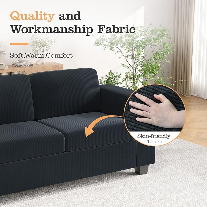 Apicizon Modern Loveseat & 3-Seater Sofa Set of 3, Corduroy Couch 3 Piece Sofa - Image 6
