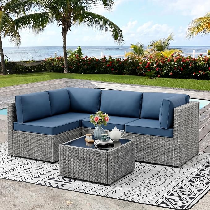 Vongrasig 5 Pieces Outdoor Sectional Furniture, All-Weather Rattan Patio by Vongrasig