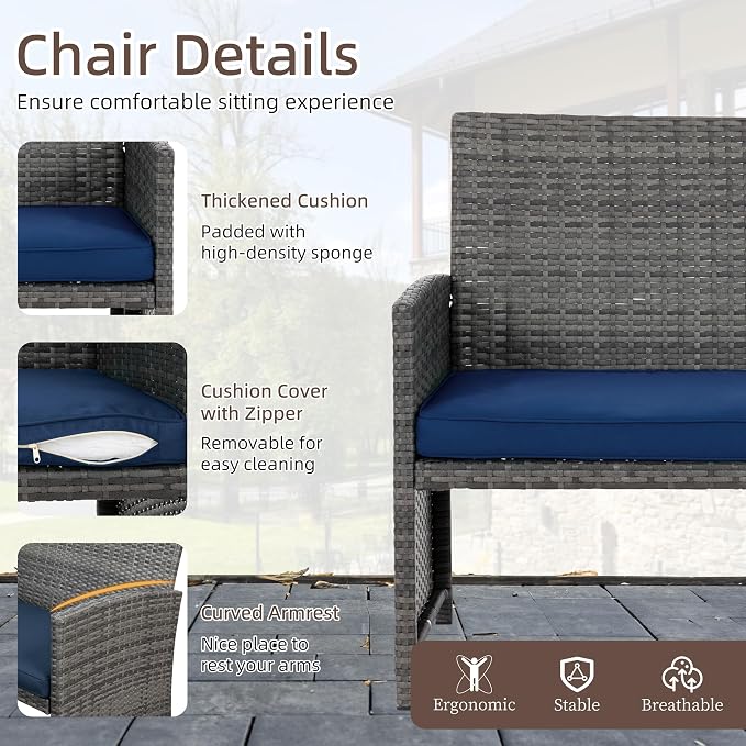 4 Piece Patio Ratten Set Outdoor Furniture Set Wicker Conversation Set - Image 4