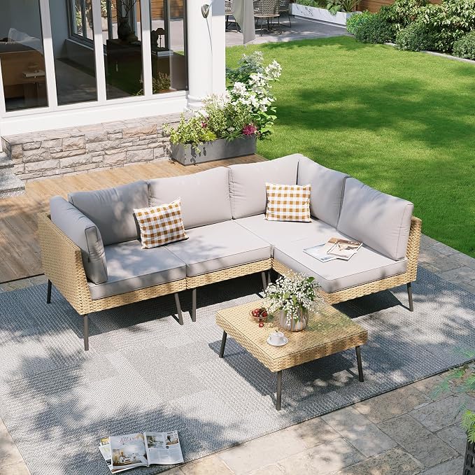 Aoxun 5-Piece Patio Furniture Set, Wicker Outdoor Furniture by Aoxun
