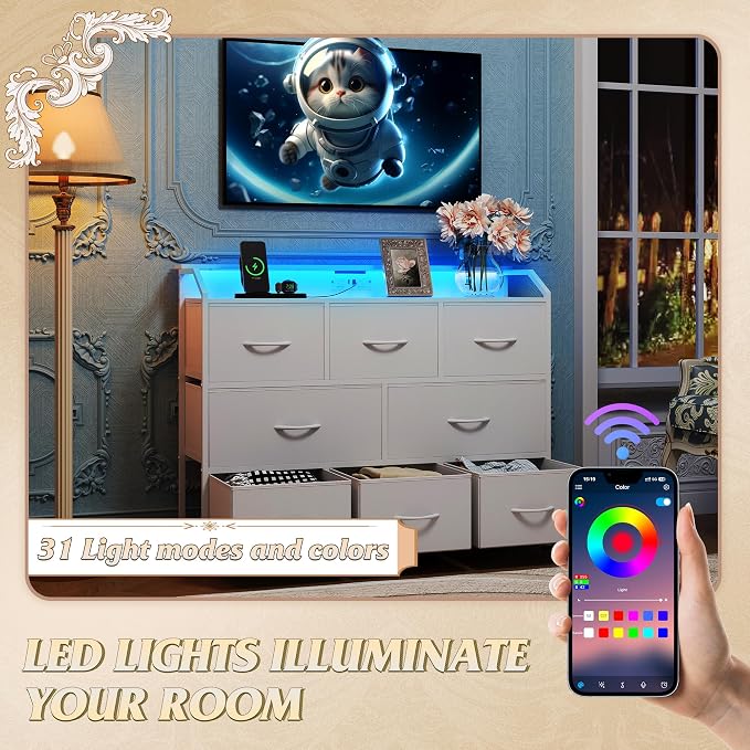 WLIVE Led Dresser for Bedroom, Wide Chest of Drawers for Hallway, 8 Fabric - Image 6
