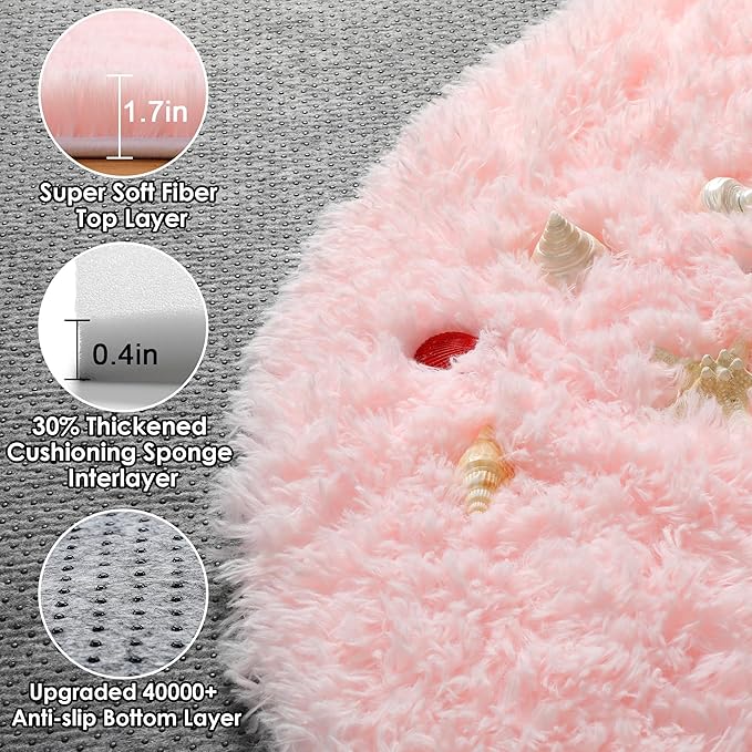 ONASAR Light Pink Round Area Rugs 6ft - Image 2