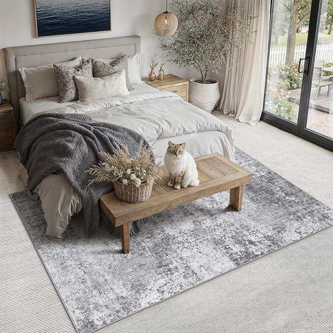 PureCozy 6x9 Grey Area Rug Washable Modern Abstract Living Room Carpet Non Slip - Image 4