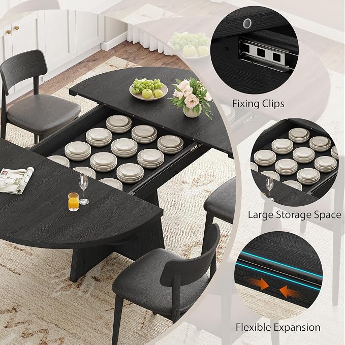 Extendable Dining Table, Round Kitchen Dining Room Dinner Table - Image 4