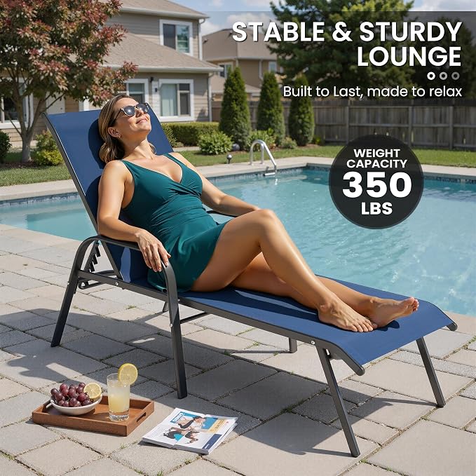Crestlive Products Outdoor Chaise Lounge Chair, 5-Position Pool Lounge Chairs - Image 3