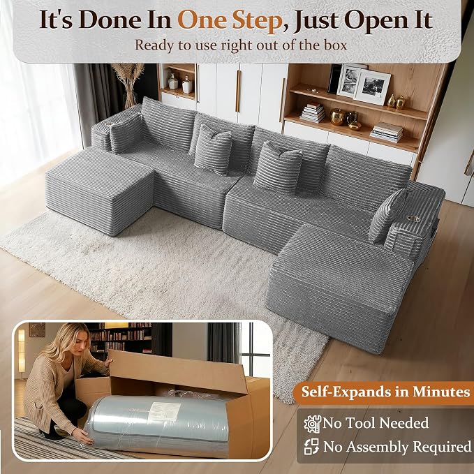 138" Cloud Sectional Couch, Comfort U Shaped Sofa - Image 3