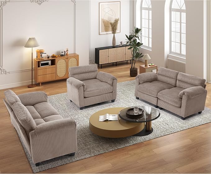 HAOMARKETS Corduroy Sofa Set, Upholstered Armchair and Loveseat Sofa Set of 2 by HAOMARKETS