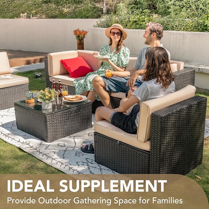Devoko 5 Pieces Patio Furniture Sets All Weather Outdoor Sectional Patio Sofa - Image 9