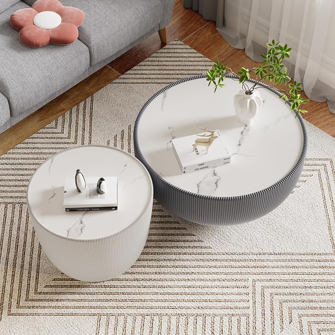 SSLine Bowl-Shape Coffee Table Set of 2 Modern Sintered Stone Top Nesting - Image 4