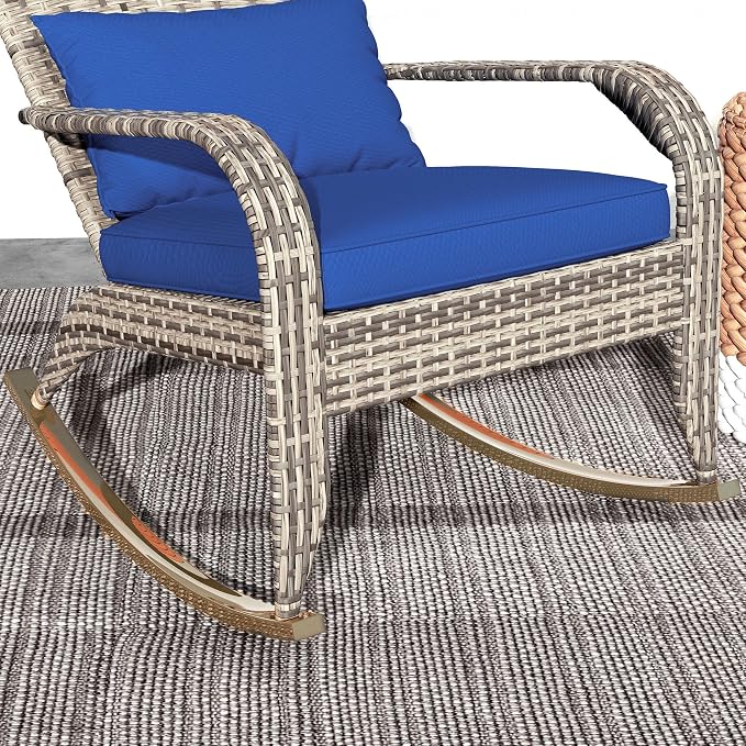 Outsunny Outdoor Wicker Adirondack Rocking Chair, Patio Rattan Rocker Chair - Image 9