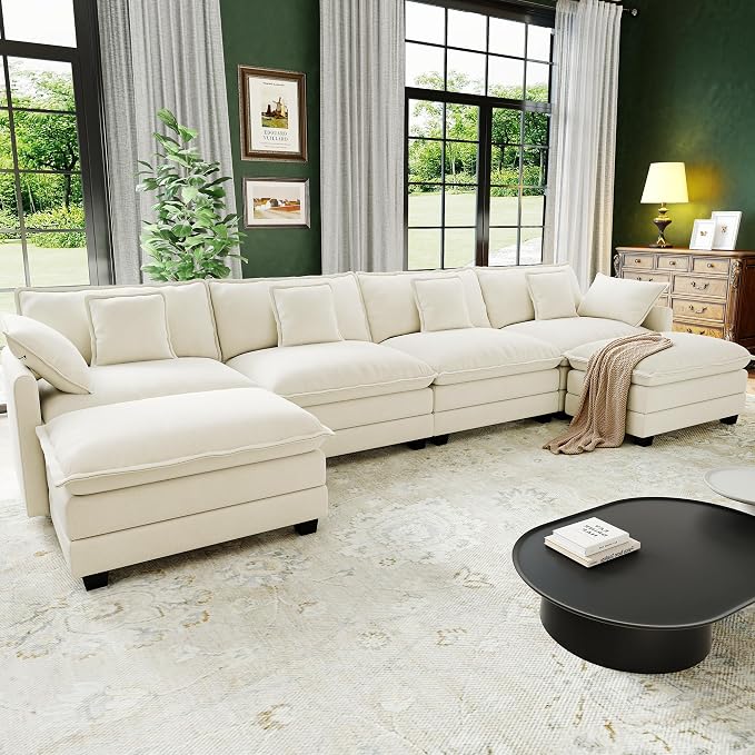 146" Cloud Couch Sectional, U Shaped Modular Sectional Sofa, 4-Seat Deep Seat by Hanherry
