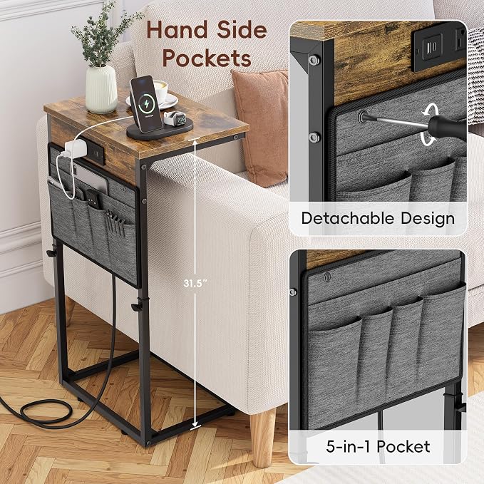 Vagusicc C-Shaped End Table Set of 2, Adjustable Height Side Table - Image 6