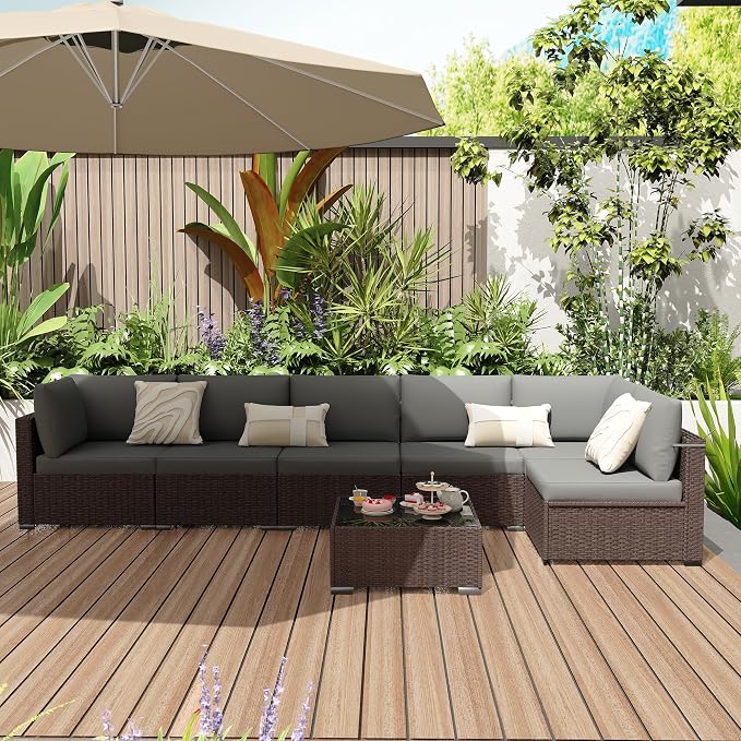 KIGOTY 7-Piece Patio Furniture Set, All-Weather PE Rattan Outdoor Sectional Sofa - Image 9