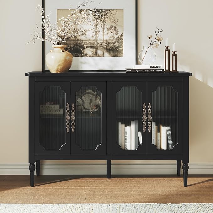 Vintage Buffet Sideboard with 4 Glass Doors, Deractive Crezada by MOIANJI
