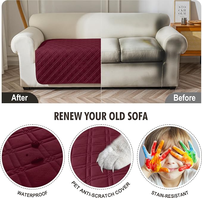 Genina Waterproof Couch Cover, Washable Anti-Slip 51 inch Loveseat Sofa Covers - Image 4