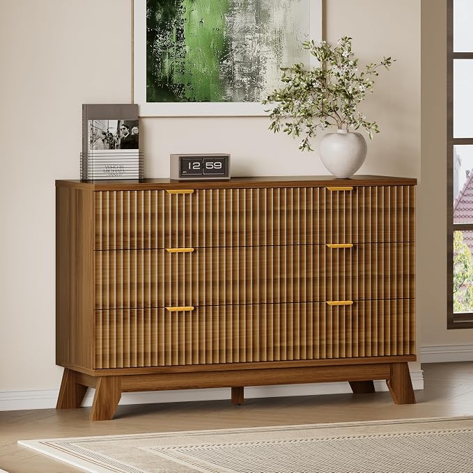 BORNOON Fluted 6 Drawer Dresser, 47.2" Wide Modern Boho Chest of Drawers by BORNOON