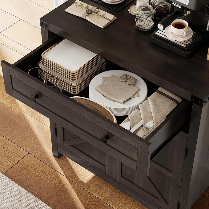 HOSTACK Coffee Bar Cabinet, Kitchen Storage Cabinet, Modern Farmhouse Buffet - Image 7