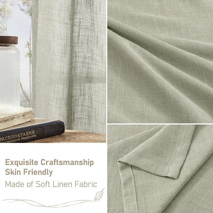 LAMIT Sage Grey Semi Sheer Linen Curtains 45 Inches Long 2 Panels, Light - Image 6