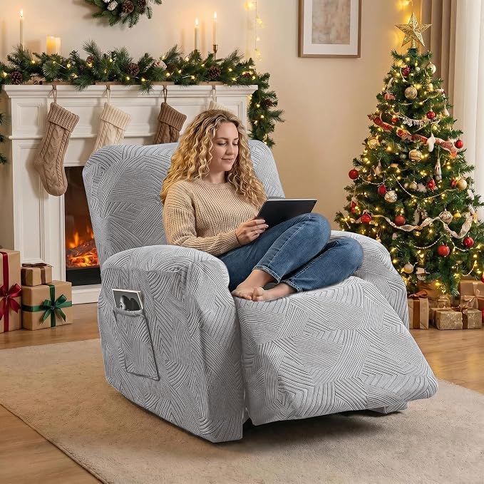 Recliner Chair Covers, 4-Piece Stretch Geometric Strokes Jacquard Reclining - Image 5