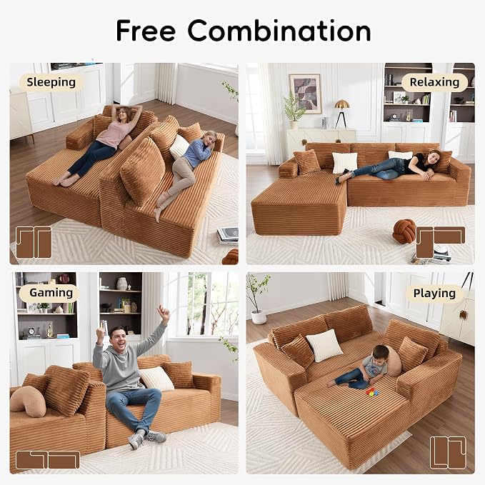 108" Boneless Couch, L-Shaped Modular Sectional Sofa - Image 5