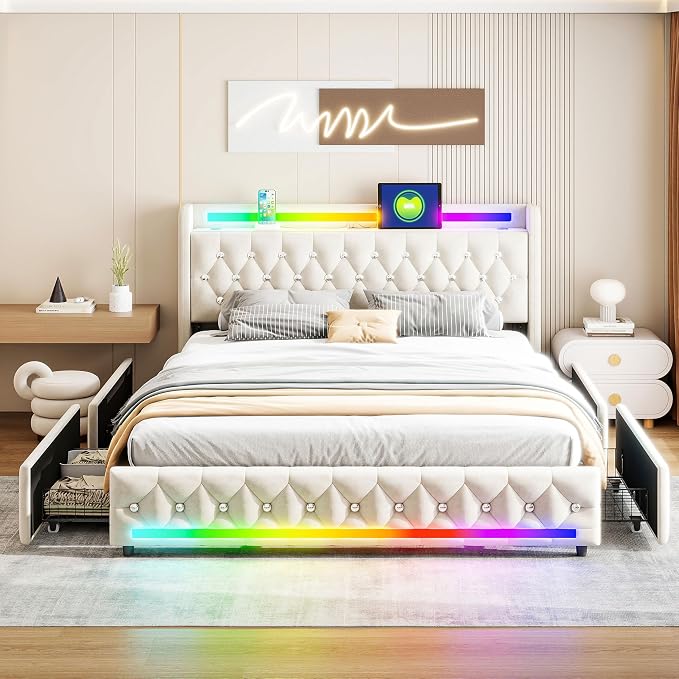 Music Player Full Bed with Bluetooth Speakers, USB&Type C Charging Ports - Image 5
