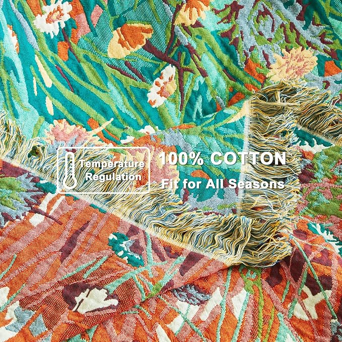 LUTBM Cotton Boho Blanket Queen Size Soft Summer Lightweight Bed Quilt Floral - Image 6