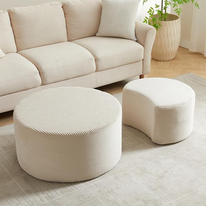 49.7'' Foam Round Nesting Coffee Table Set of 2, Modern Upholstered Side End - Image 3