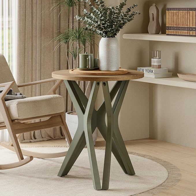 Pedestal Farmhouse End Table Set of 2, Distressed Top - Image 2