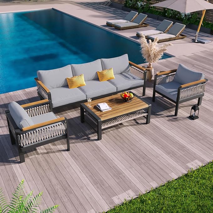 VilroCaz 4 Pieces Outdoor Sectional Sofa Set, All-Weather Patio Seating Group by VilroCaz