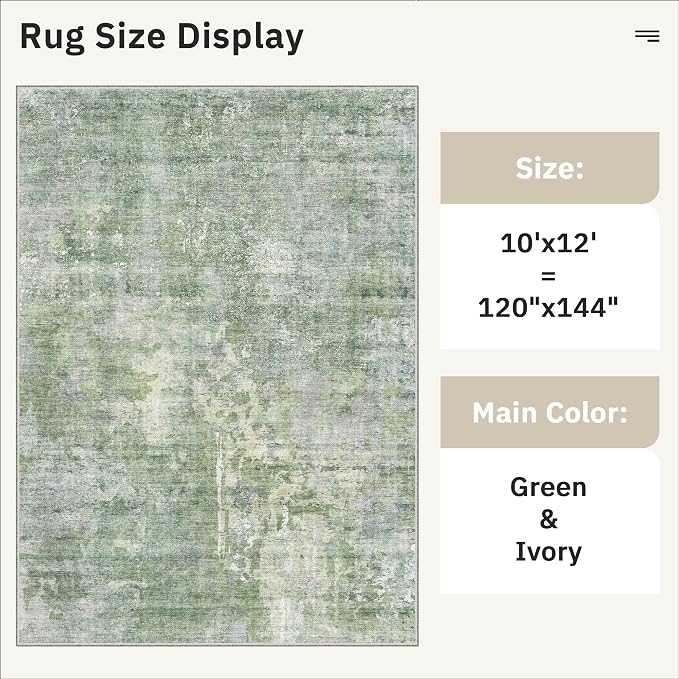 Area Rug 10x12 Vintage Washable Living Room Large Carpet Non Slip Bedroom - Image 5