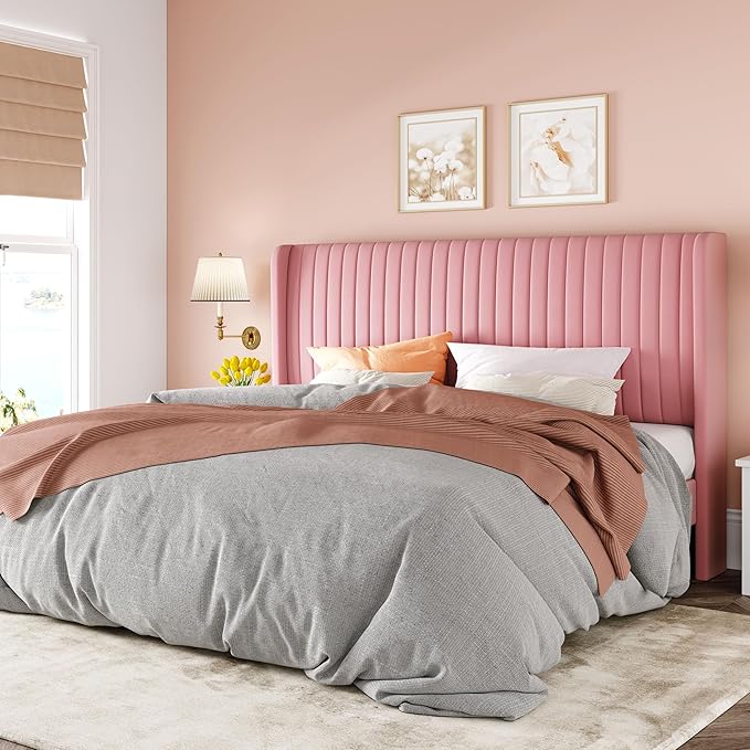 Allewie King Size Velvet Bed Frame/Vertical Channel Tufted Wingback by Allewie