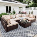 UPHA 7 Pieces Patio Furniture Sets, Wicker Outdoor Sectional Sofa Couch by UPHA