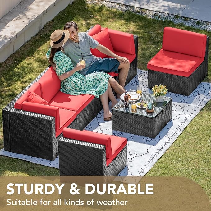 Devoko 7 Pieces Outdoor Sectional Sofa Patio Furniture Sets Manual Weaving - Image 7