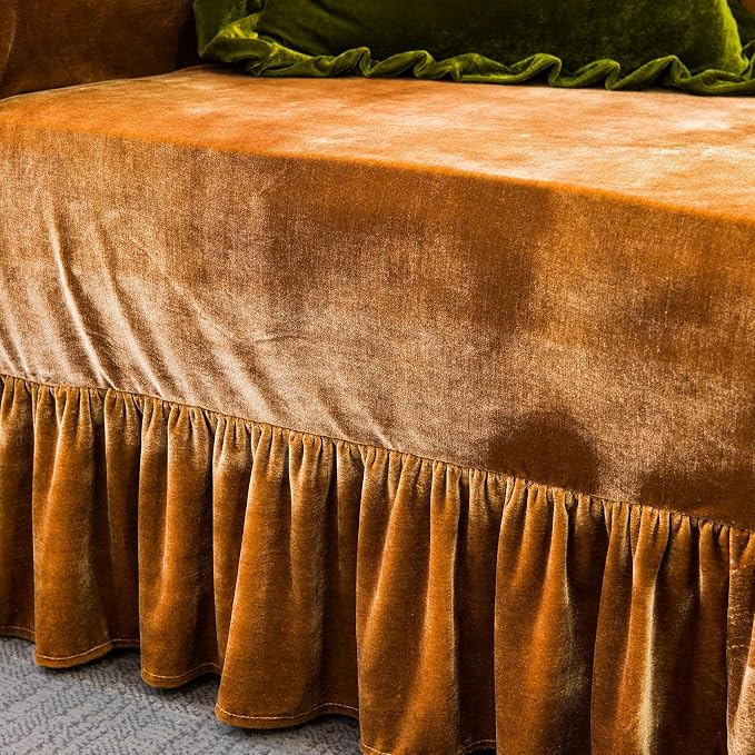GLORY SEASON Velvet Sofa Cover Soft Decorative Luxurious Solid Exquisite Ruffle - Image 6