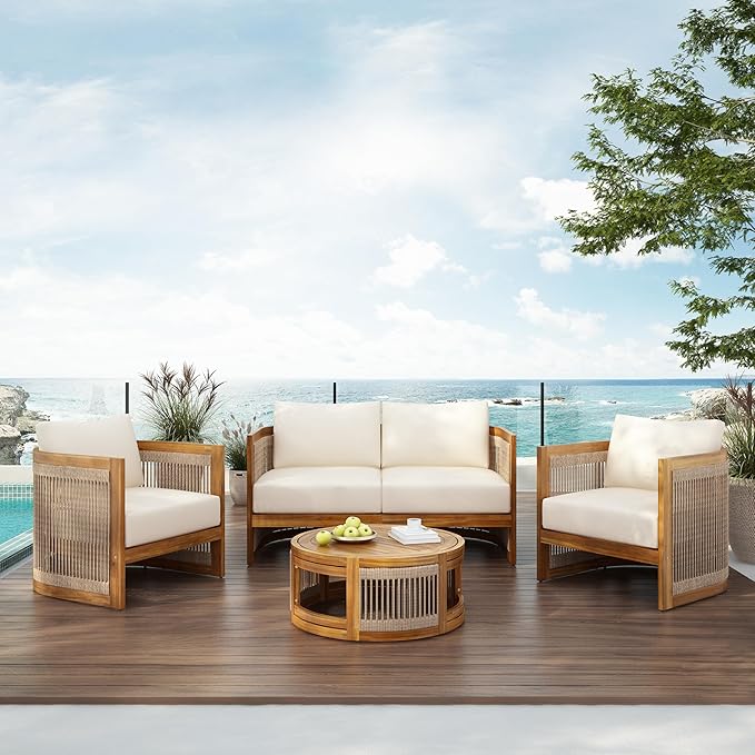VilroCaz 4-Piece Patio Conversation Set, All Weather Sectional Sofa Set w/ 2 - Image 2