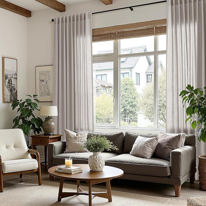 Nanspring Stone Grey Linen Curtains 102 Inches Long - Image 8
