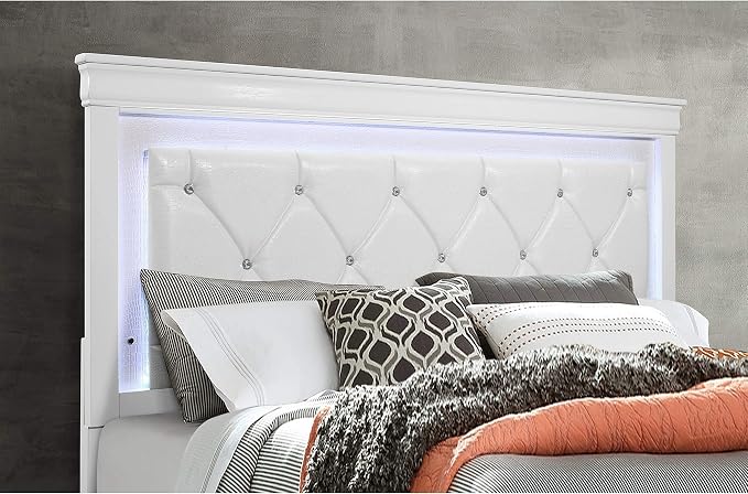 Overstock Global Furniture USA Pompei Metallic White Queen Bed w/LED Light - Image 2