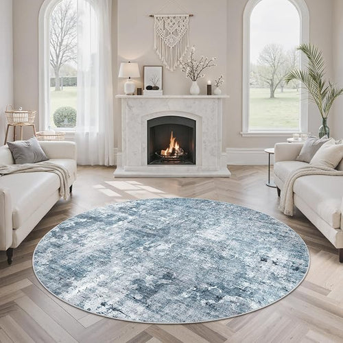 6x6 Blue/Grey Round Rug 6ft Living Room Circle Rug Vintage Round Area Rug Non by Soalmost