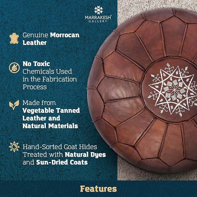Marrakesh Gallery Genuine Leather Round Pouf Unstuffed - Image 4